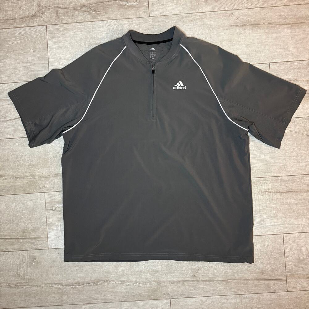 Adidas Mens Short Sleeve Quarter Zip Windshirt Pullover Jacket Grey L